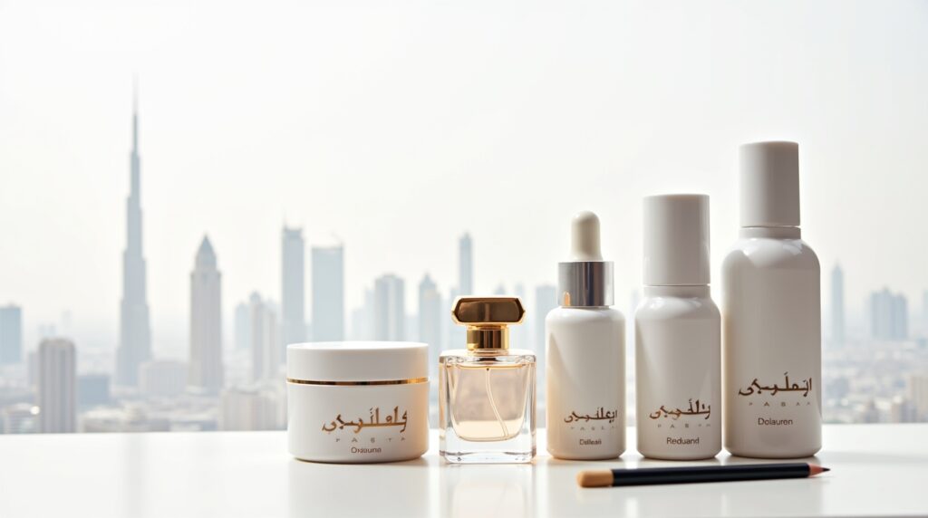 a set of registered cosmetic products with proper label on the table